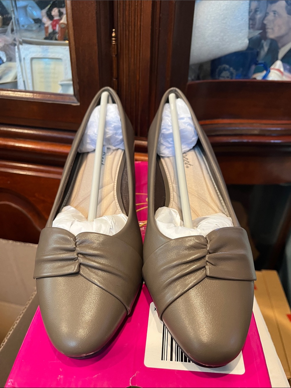 easy street Taupe Pointed Flats with Twist Detail
